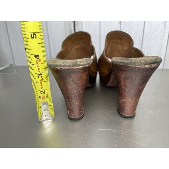 Vintage Y2K Xhilaration Brown Leather Flower Wood Chunky Clog Sandal Size 7.5 - Picture 5 of 5